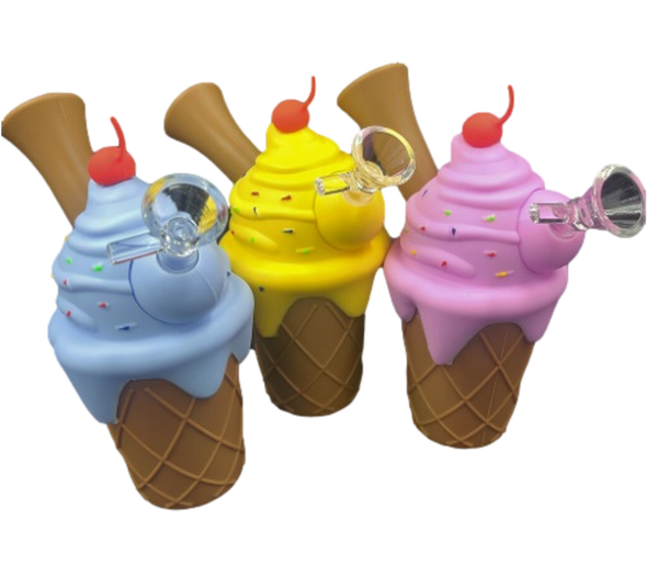 7" SILICONE ICE CREAM SUNDAY WATER PIPE - ASSORTED