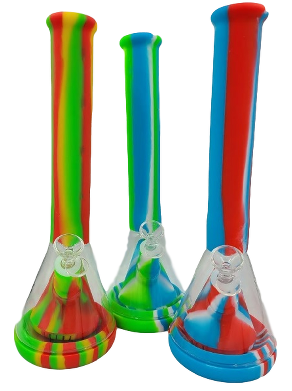 14" SILICONE BEAKER WATER PIPE W/ GLASS