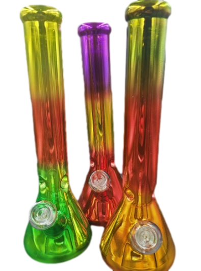 14" TECHNO COLORED METALLIC BEAKER WATER PIPE - ASSORTED